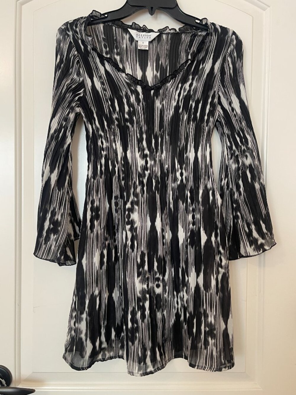 Allison Taylor Tunic Top Blouse Mini Dress Black White Small